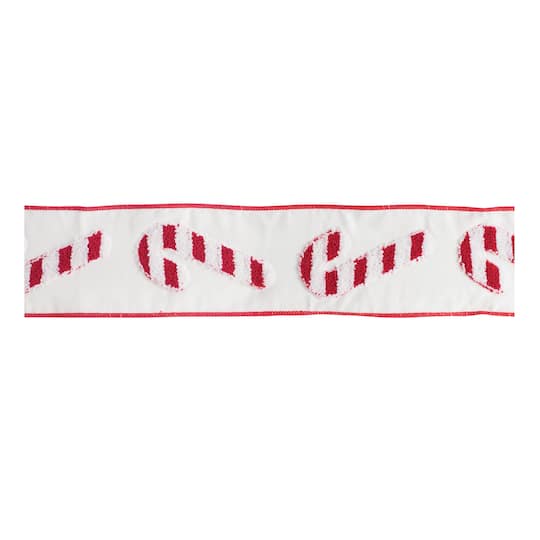 Melrose 4" x 5 yd. Red & White Candy Cane Wired Cotton Ribbon
